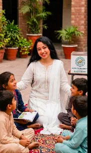 Uzma reading and teaching children at Everhope.
